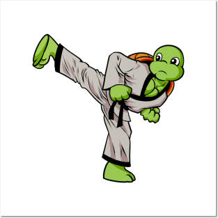 Cartoon turtle doing hapkido Posters and Art